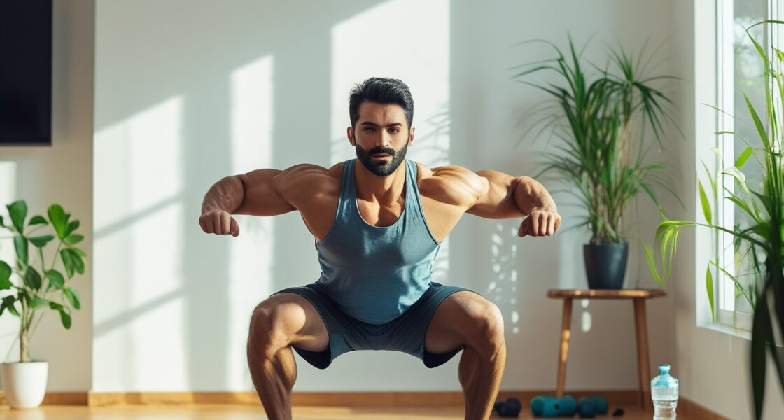 A realistic horizontal image of a man perf 0